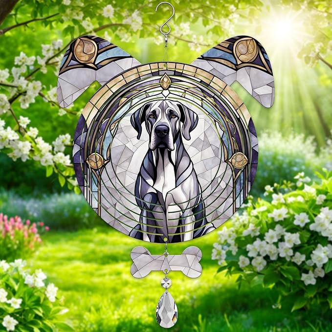 Great Dane Dog Ears Wind Spinner, Great Dane Wind Spinner Hanging for Yard and Garden V02