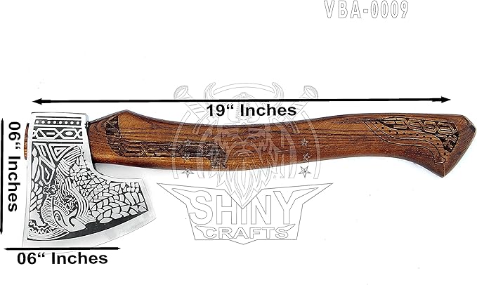 SHINY CRAFTS® Handcrafted Viking Axe – Nordic Engraved Blade with Wooden Handle Unique Gift for Men, Collectors, and Fantasy Enthusiasts (VBA-09)