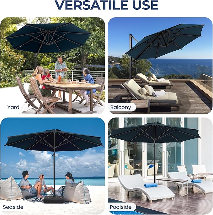 SUNVIVI OUTDOOR Outdoor Patio Umbrella, Patio Umbrella, Market Umbrella, Large Outdoor Umbrella, Metal Pole Umbrella with Push Button Tilt and Crank, Polyester Canopy