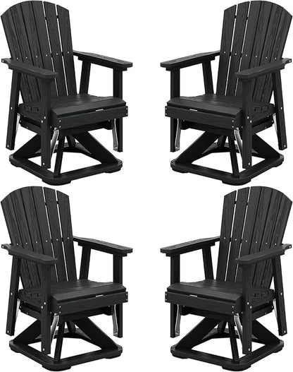 SERWALL Adirondack Swivel Glider Chair, HDPE Swivel Glider Set of 4 for Outdoor, All-Weather Glider Rocking Chair for Porch, Balcony, Black