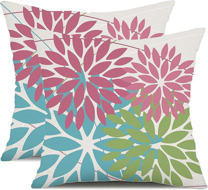 DFXSZ Outdoor Throw Pillow Covers 18x18 Inch Set of 2 Waterproof Spring Summer Geometric Elegant Pink Blue Green Outdoor Easter Pillow Covers for Patio Funiture Garden Couch 168B18