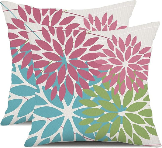 DFXSZ Outdoor Throw Pillow Covers 18x18 Inch Set of 2 Waterproof Spring Summer Geometric Elegant Pink Blue Green Outdoor Easter Pillow Covers for Patio Funiture Garden Couch 168B18
