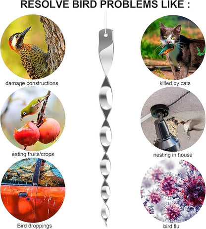 Hausse 10 Pack Bird Deterrents for Outside, Bird Repellent Hanging Silver Plastic Reflectors Scare Rods, Garden Decorative Reflective Scare Birds Away, Like Woodpeckers, Pigeons and Geese