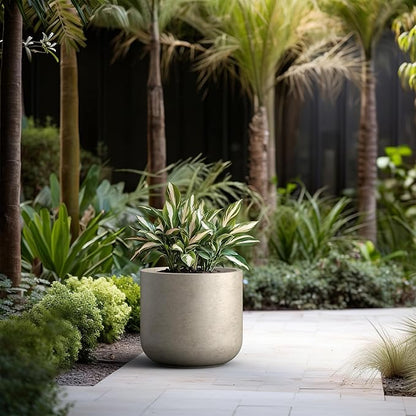 Kante 17.3-Inch Dia Round Concrete Planter, Indoor & Outdoor Garden Pot with Drainage Hole & Rubber Plug, Ideal for Flower and Tree, Weathered Concrete