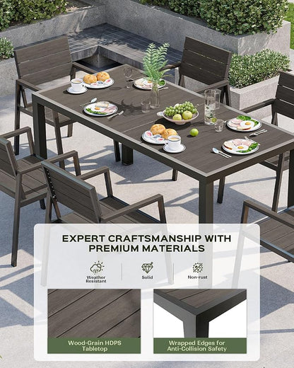 Outdoor Dining Set, Patio Table and Chairs of 4, Aluminum Outdoor Furniture Set with Umbrella Hole, HDPS Patio Dining Table Set for 4 (Charcoal)