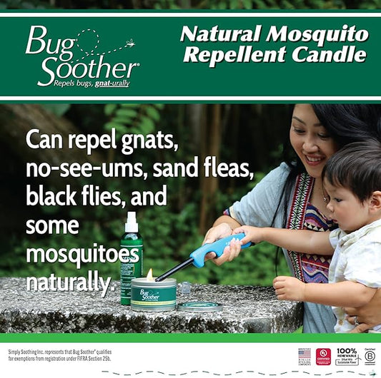 Bug Soother - Natural Insect, Gnat and Mosquito Repellent Candle, 1oz Bottle of Bug Spray Deterrent - Safe for Adults, Kids, Pets, Environment - Made in USA