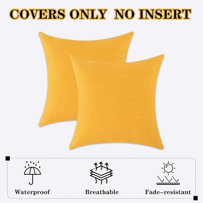 Kevin Textile Pack of 2 Outdoor Waterproof Pillow Covers - Decorative Farmhouse Throw Pillow Covers for Couch, Patio, Tent, Bed, Sofa, Living Room - 16x16 Inch Sunflower Yellow