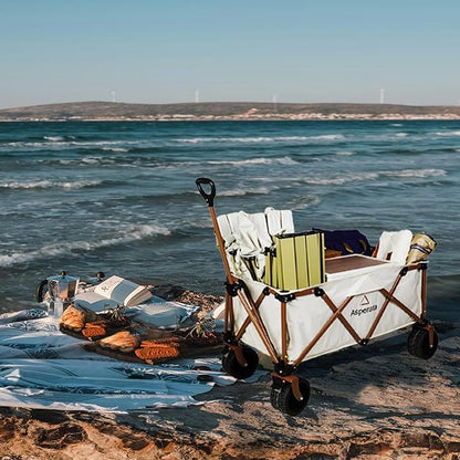 Collapsible Wagon - 330lbs Heavy Duty; Beach & Garden Cart with Big Wheels;White Wagons Carts for Grocery Sports Garden Shopping Camping