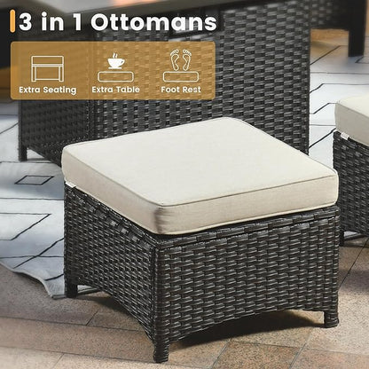 HOOOWOOO Patio Furniture Set,7 Piece Outdoor Furniture,Wicker Patio Conversation Couch Chairs Ottoman Set,Beige