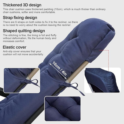 ERWUDEling Extra Wide 67 Inch Sun Lounger Cushion - Thick Blue Patio Chair Pad, Slip Pad w/8 Ties, Zero Gravity Chairs/Outdoor Garden Loungers