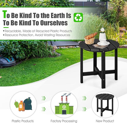 Tangkula Round Outdoor Side Table, 18 Inch Weather Resistant HDPE Adirondack Table, Outdoor Indoor Chairside End Tables, Patio Side Table for Lawn Garden Balcony Backyard, Easy Assembly (2, Black)