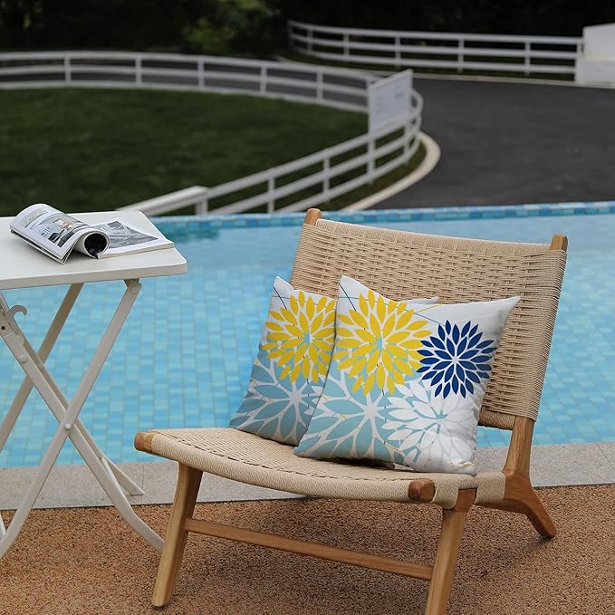 DFXSZ Outdoor Throw Pillow Covers 20x20 Inch Set of 2 Waterproof Spring Summer Geometric Elegant Yellow Blue Outdoor Pillow Covers for Patio Funiture Garden Couch 158W20