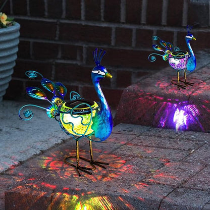 HONGLAND Solar Peacock Statue Light, Solar Animal LED Lights Outdoor, Solar Power Figurine Waterproof Metal Peacock Yard Art for Pathway Patio Backyard Decoration Lawn Ornaments, Peacock Blue