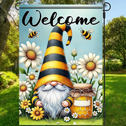 Welcome Spring Garden Flag Daisy Honey Garden Decoration 12x18 Double Sided Garden Outdoor House Spring Yard Flags for Outdoor Lawn and Patio Seasonal Farmhouse Flag