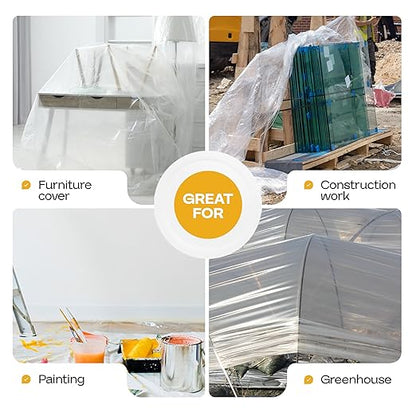 Plastic Sheeting 4 mil, 12' x 50' (600 sq. ft.) - Semi-Clear LDPE Film Roll - Plastic Covers for Furniture and Construction, Painting, Slide&Slip - Thick Heavy Plastic Sheeting by IDL Packaging