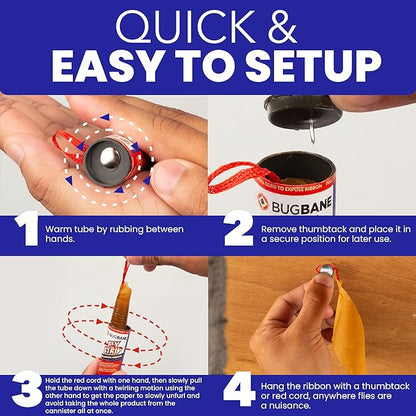 Fly Strips Indoor Sticky Hanging 10pk with Pins. Non Toxic Outdoor Fly Trap Indoor for Home. Flies Tape Paper Trap Ribbon Roll for House Gnat Fruit and Housefly. Bug Catchers for Inside Home Flypaper