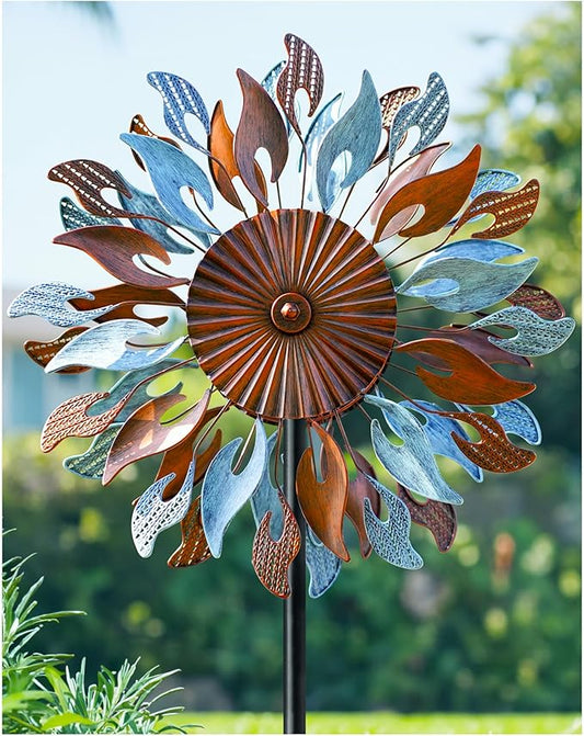 Wind Spinners Yard Garden - Large Wind Sculptures & Spinners with Stake, Kinetic Metal Windmill Spinner Decor for Garden Lover (22" W x 83“ H)
