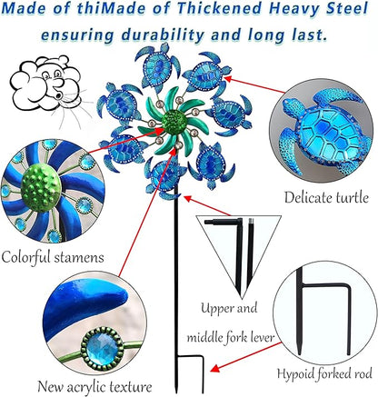 39" Sea Turtle Wind Spinners Metal Garden Stake-Outdoor Ocean Theme Wind Spinners - Metal Stake Yard Spinners-Wind Sculpture Yard Art Decorations for Patio,Lawn & Garden Decor-Blue