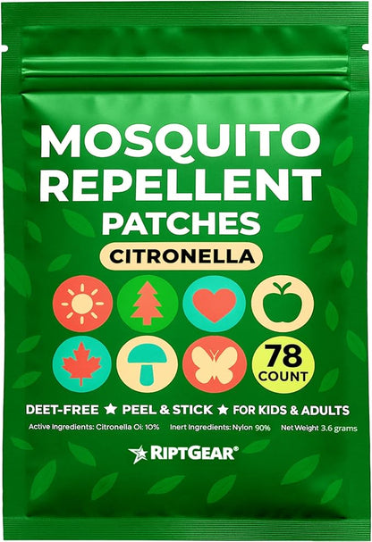 RiptGear Mosquito Patches - 78 Pack of Bug Stickers for Kids and Adults, Natural Citronella Patch Sticks to Any Surface - DEET Free Mosquito Stickers