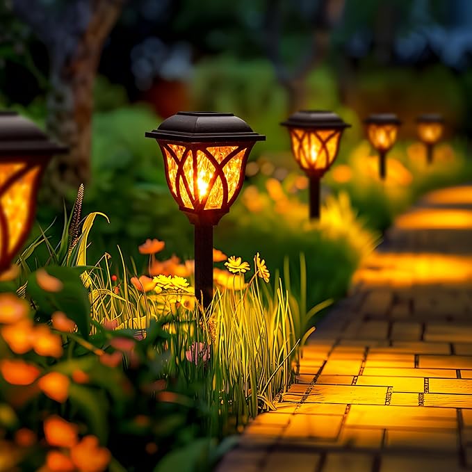 GIGALUMI Solar Lights Outdoor Waterproof, 6 Pack Flickering Flame LED Lights, Garden Decor for Yard, Patio, Landscape, Planter, Walkway, Transparent Cover