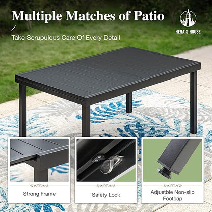 HERA'S HOUSE 9 Pieces Patio Dining Sets for 8, Outdoor PE Rattan Chairs and Extendable Metal Dining Table with 1.57" Umbrella Hole, Modern Outdoor Dining Table Set for Deck, Balcony, Backyard, Garden