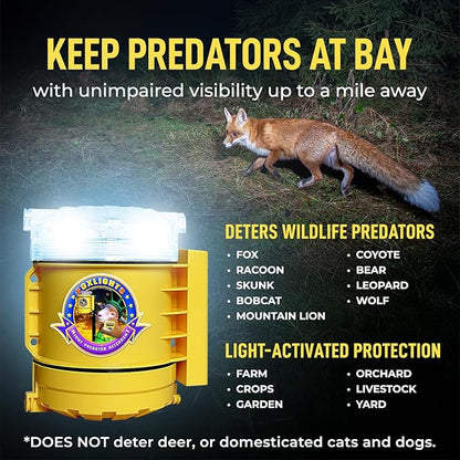 Foxlights Non-Solar Predator Deterrent Light – LED Night Guard Repeller for Chicken Coops, Poultry, Livestock, Gardens & Farms – Wildlife Control Against Foxes, Coyotes, Raccoons, Skunks & Bears