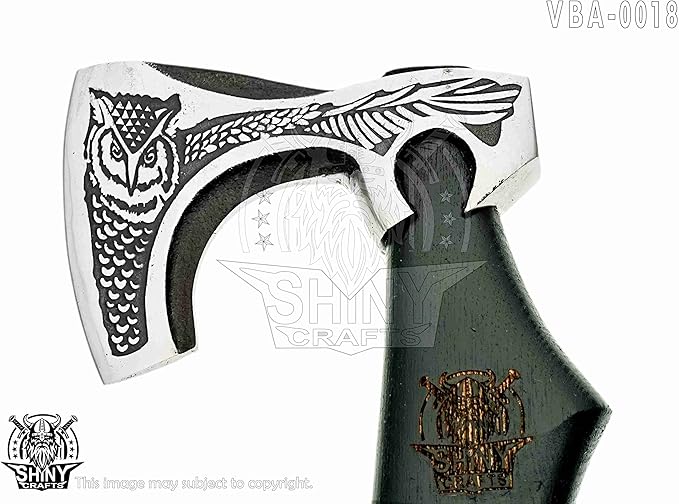 SHINY CRAFTS-Axes Handmade Viking Axe Hatchet Norse Battle Axe-with Carbon Steel Head and Black Etching Design Ashwood Handle Viking Gifts for Men with Premium Quality Leather Sheath (SCA 18)
