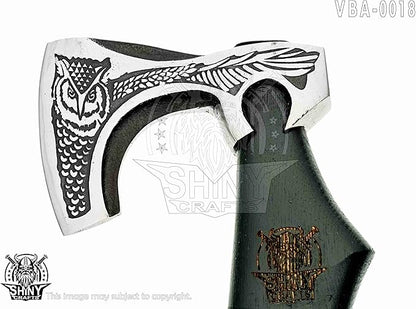SHINY CRAFTS-Axes Handmade Viking Axe Hatchet Norse Battle Axe-with Carbon Steel Head and Black Etching Design Ashwood Handle Viking Gifts for Men with Premium Quality Leather Sheath (SCA 18)