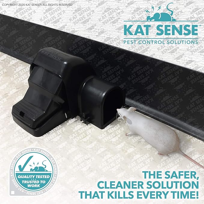 Kat Sense Dual Covered Rat & Chipmunk Traps Set of 2 - Humane Rat Trap Indoor & Outdoor Use, Hinders Accidental Triggering, Tunnel Mouse Trap Design, Touch-Free, Snap Traps for Rats, Mice, Chipmunks