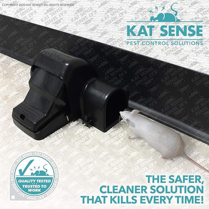 Kat Sense Dual Covered Rat & Chipmunk Traps Set of 2 - Humane Rat Trap Indoor & Outdoor Use, Hinders Accidental Triggering, Tunnel Mouse Trap Design, Touch-Free, Snap Traps for Rats, Mice, Chipmunks