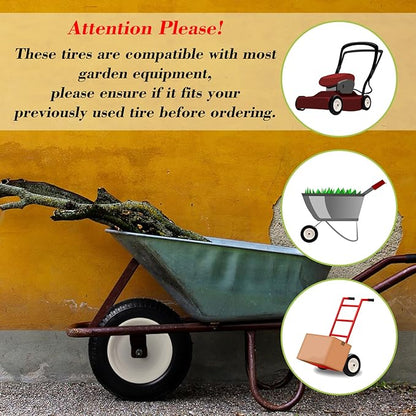 Parts Camp 4.80/4.00-8" Flat Free Wheelbarrow Tire and Wheel - 16" Universal Fit for Garden Wagon, Cart, Trolley, Dolly - 5/8" & 3/4" Bearings, 3" Centered Hub (2 Pack)