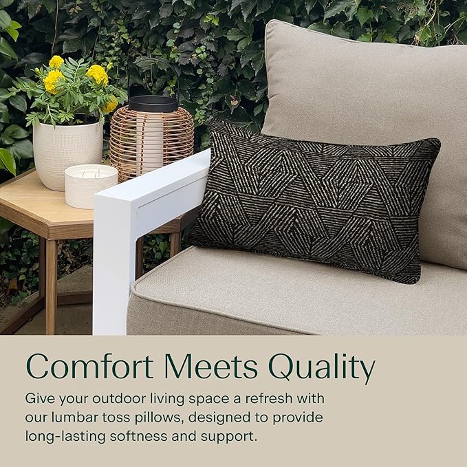Honeycomb Outdoor Lumbar Toss Pillow Set, 22" W x 12" L, Zaire Black Lumbar Outdoor Pillows