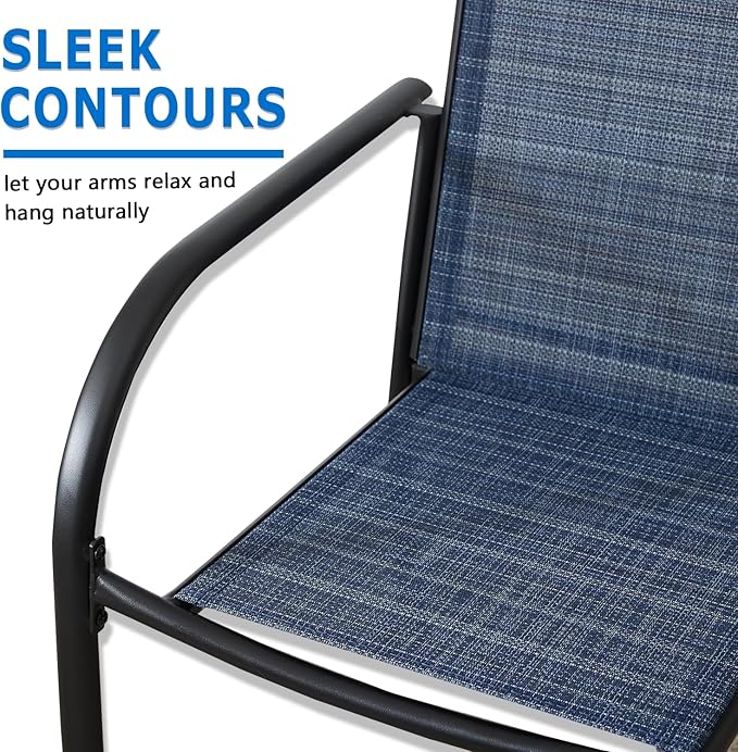 Outdoor Dining Chairs Set of 2, Stackable Patio Chairs with Textilene Fabric, Lightweight Garden Chairs for Poolside, Backyard, Camping, Dark Blue