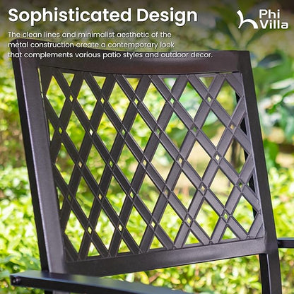 PHI VILLA 7 Pieces Outdoor Round Dining Set for 6, Wrought Iron Dining Table with Umbrella Hole & Stackable Metal Steel Chairs, Modern Dining Furniture Set for Patio, Deck, Backard, Porch