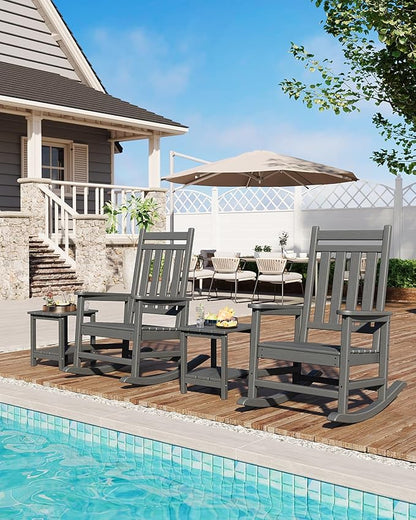 GarveeLife Poly Lumber Rocking Chair Outdoor Set of 6- HDPE High Back Porch Rocker Chairs for Adults - All Weather Resistant Furniture for Patio - Gray