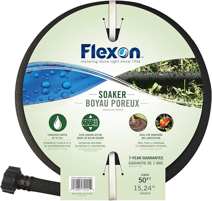 Flexon WS5850 5/8-Inch x 50-Foot Weep & Soak Garden Soaker Hose, Black