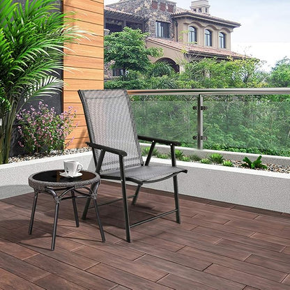 S AFSTAR Patio Chairs Set of 2, Outdoor Foldable Sling Chairs with Armrests, Folding Outdoor Chairs for Lawn Garden Backyard Poolside Porch (Gray)