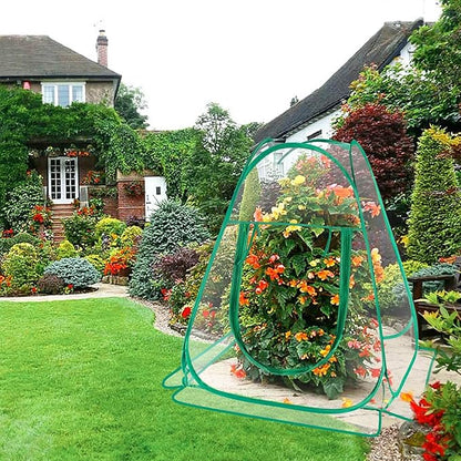 Pop Up Greenhouse Cover Transparent PVC Mini Greenhouse Outdoor with 4 Fixed Nails, Clear Portable Backyard Gardening Sunshine Tent for Cold Frost Protector Gardening Plants