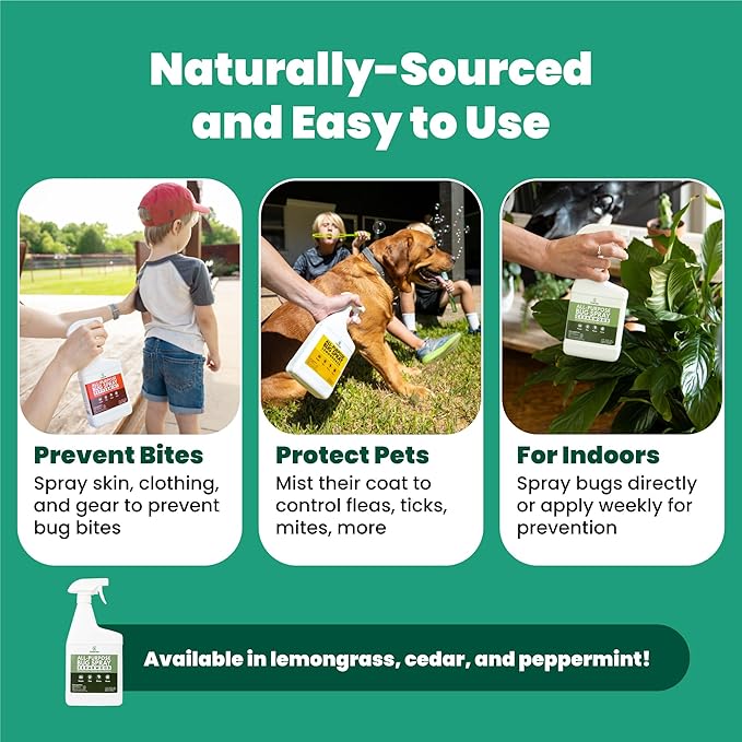 Cedarcide All-Purpose Bug Spray | Kill and Control Mosquitos, Fleas, Ticks, Ants | Made with Natural Essential Oils | Use on People, Pets & Kids (Peppermint, Quart (32 Oz.))