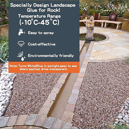 Rock Glue, 2Gallon Mulch Glue for Landscaping, Fast-Dry Strong Pea Gravel Stabilizer Landscape, Non-Toxic Long-Lasting Dries-Clear Strong Pea Gravel Binder for Pebble, Pine Straw for Outdoor Gardens