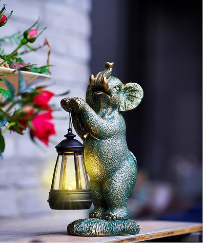 Solar Elephant Garden Statues for Outdoor: Outside Sculpture Lantern Decor for Yard Lawn Porch Patio Balcony Decorations Gifts for Grandma Mom Women