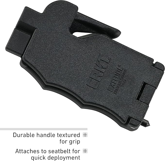 CRKT Exitool Emergency Multitool: Automotive Safety, Seat Belt Strap Cutter, Steel Window & Glass Breaker, Clips to Seat Belt 9031