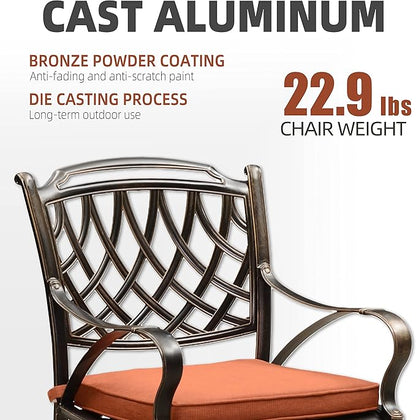 PURPLE LEAF Patio Dining Set Cast Aluminum 7-Piece Patio Furniture Set with 6 Dining Armchairs and 47" Round Table, 6 Cushions Included, for Lawn Yard Garden, Rhombic Brick Red Outdoor Dining Set