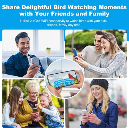 Smart Bird Feeder with Camera Solar Powered & Wireless Outdoor, HD Auto-Capture with Instant Alerts, Live Video Streaming via 2.4G WiFi, Weatherproof Auto-Recording Design, Gift for Bird Lovers