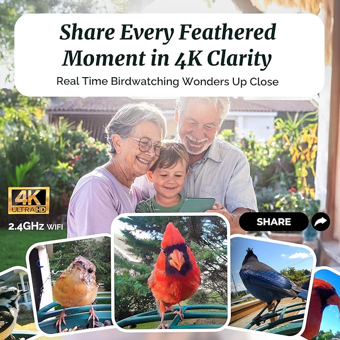 Beako™ Smart Bird Feeder with 4K Camera Lifetime Subscription Included, Solar Powered for Outdoors - Ultra HD Live Stream, AI identifies10,000+ Species, Real-Time Bird Notification, Easy Setup