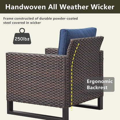 Rilyson Wicker Outdoor Patio Chairs Set of 2-2 Piece Rattan Chairs with Waterproof Wicker,Comfortable Cushions and Sturdy Metal Frame for Outside Porch Deck Backyard(Brown/Blue)