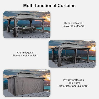 PURPLE LEAF 12' X 16' Permanent Gazebo with Light Hardtop Roof for Outdoor Lawn and Garden Pavilion Grey