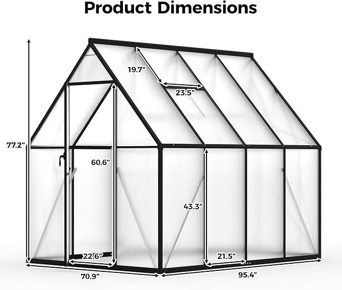 6x8 FT Greenhouse for Outdoors, Polycarbonate Greenhouse with Roof Vent, Enhanced Aluminum Large Walk-in Green House for Garden Backyard