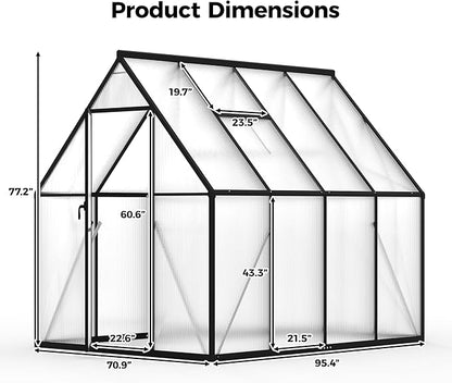 6x8 FT Greenhouse for Outdoors, Polycarbonate Greenhouse with Roof Vent, Enhanced Aluminum Large Walk-in Green House for Garden Backyard