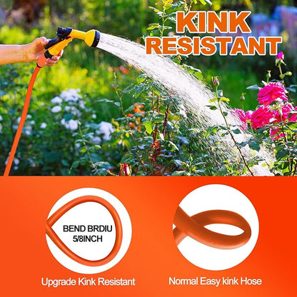 YOTOO Heavy Duty Hybrid Garden Water Hose 5/8-Inch by 100-Feet 150 PSI Kink Resistant, Flexible with Swivel Grip Handle and 3/4" GHT Solid Brass Fittings, Orange